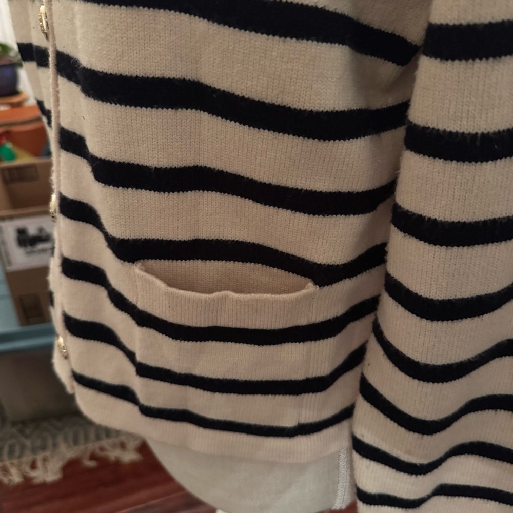 Striped Knit Cardigan with Gold Buttons - Apricot and Black - Picture 7 of 12